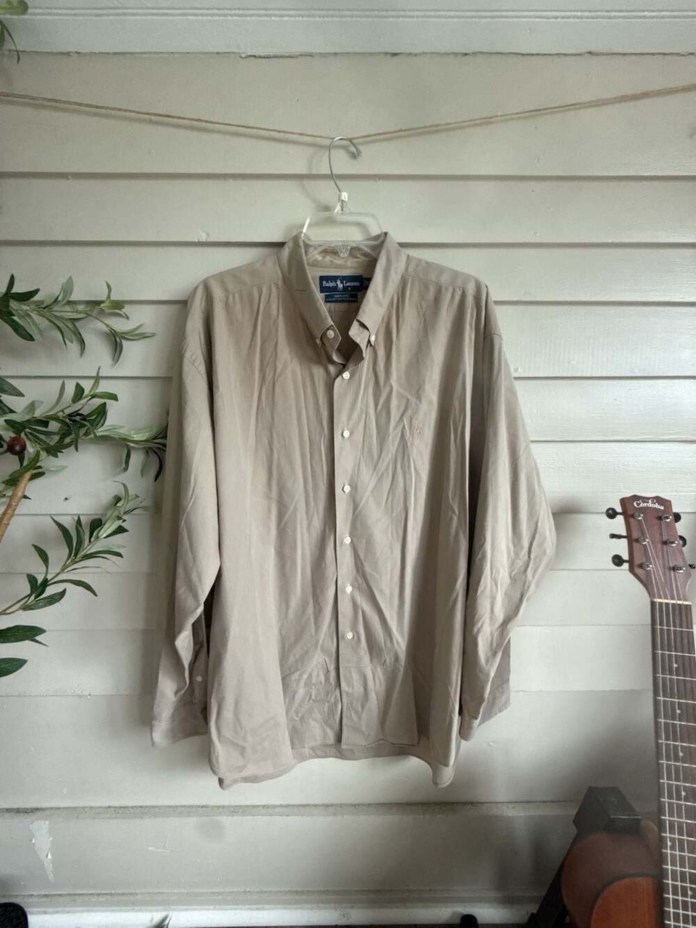 Ralph Lauren Marlowe Men's Long Sleeve Button Down Beige Cotton Spandex XXL